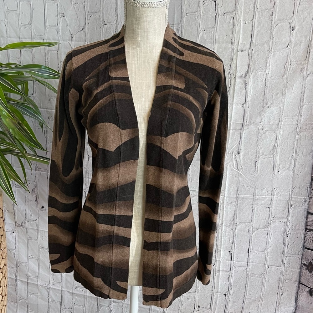 Beatrix Ost Cashmere Blend Animal Print Open Front Long‎ Sleeve Cardigan Size: S